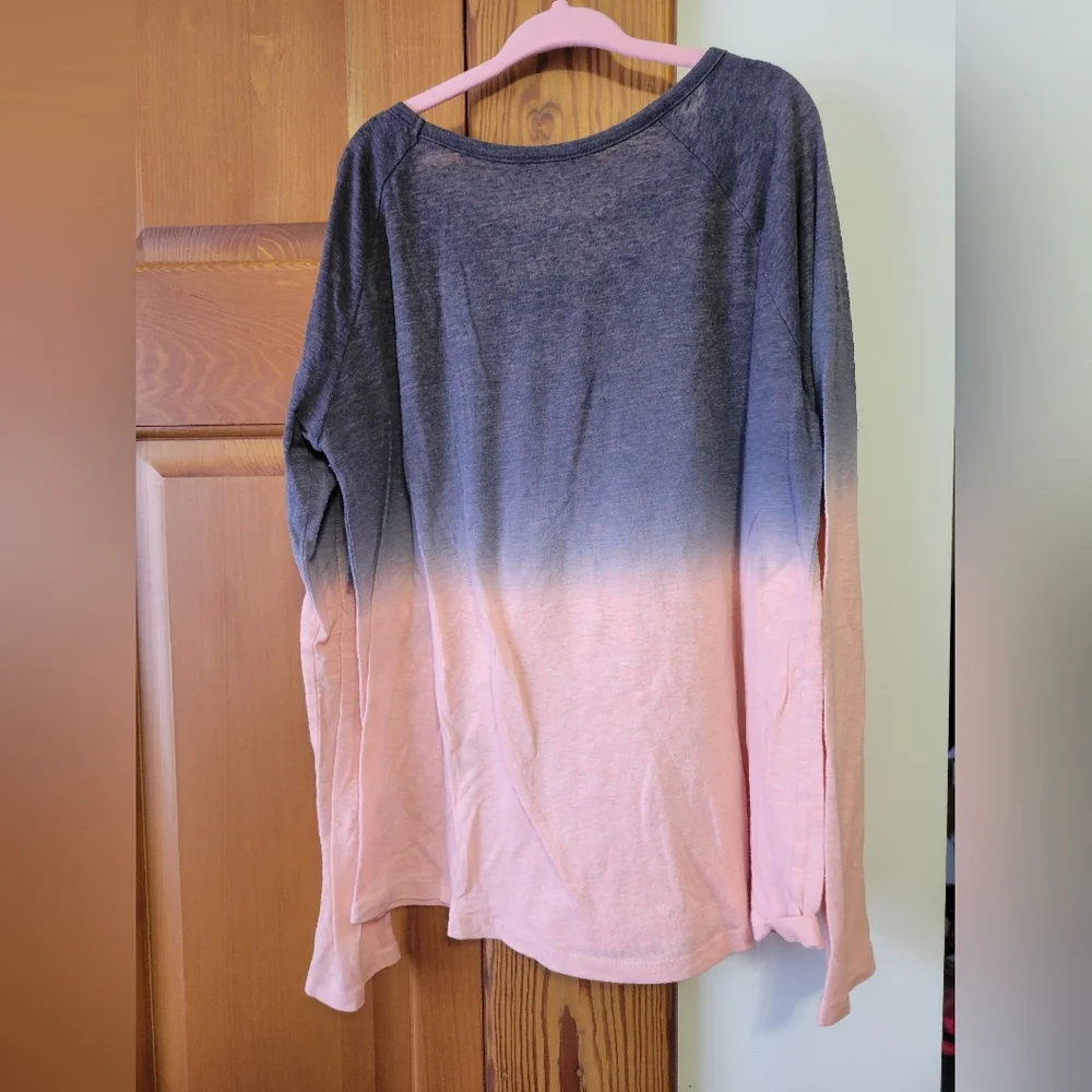 Justice Heart fringe Ombre Long Sleeve Top - Pink and Gray 10